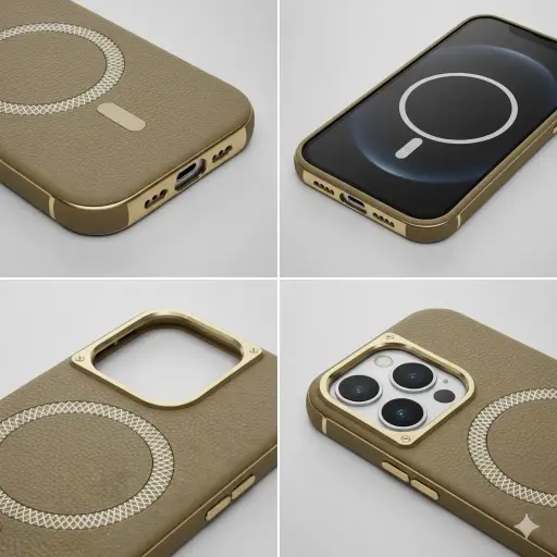 Magsafe Leather Cover with  Golden Ring iPhone 16